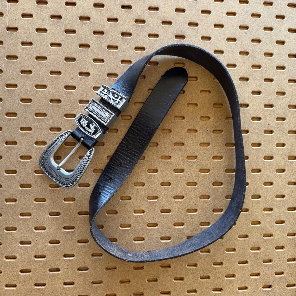 Linea Pelle Vintage Black Boho Western Buckle Belt
